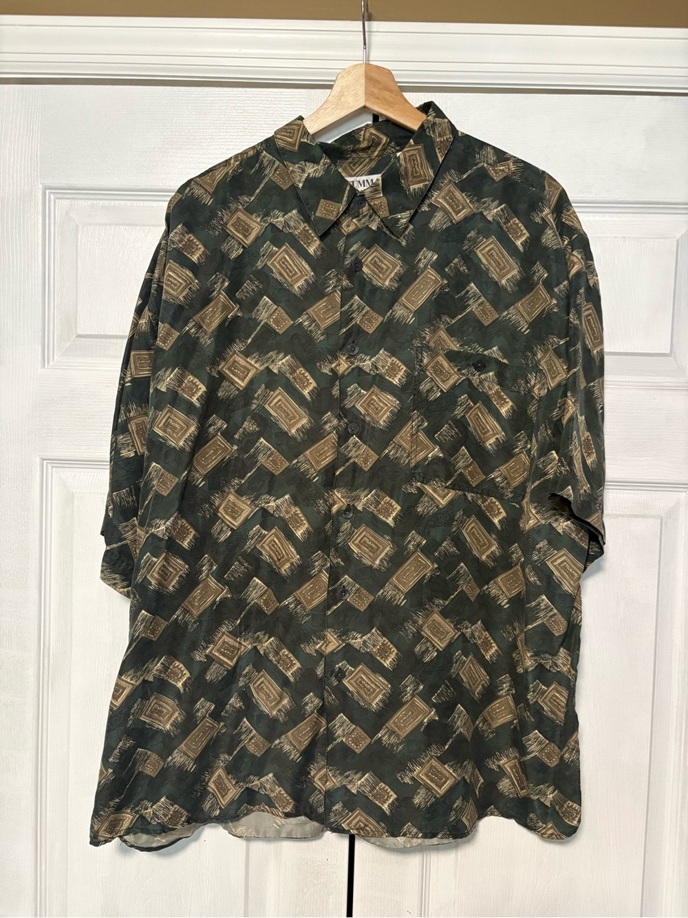 Summa Silk Vintage Abstract Geometric 100% Silk Camp Shirt XL